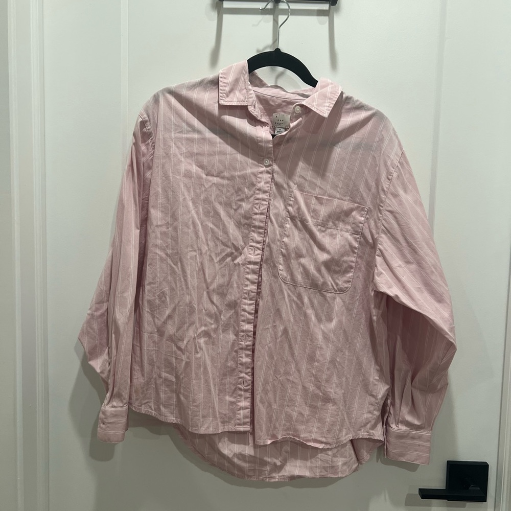 Target brand pink stripped button up shirt